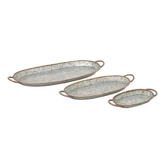 Set of 3" Grey Metal Farmhouse Tray, 14", 22", 28" {1}