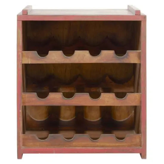 16" Red Wood Farmhouse Wine Rack {3}