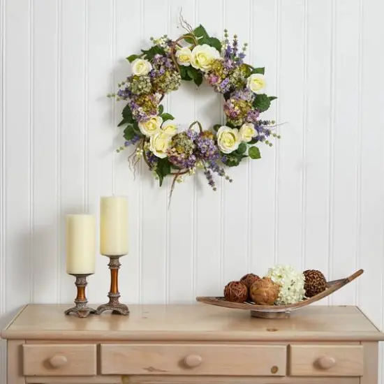 24'' Hydrangea & Rose Wreath {3}