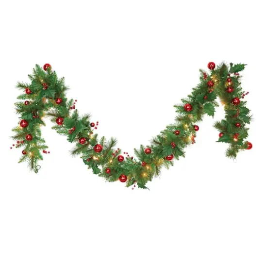 Santa's Workshop 9ft. Pre-Lit Berry & Red Balls Garland {1}