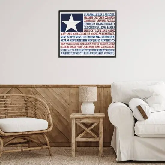 Stupell Industries U.S.A. Star Patriot Flag Listed State Typography Sign Framed Giclee Art Black {3}