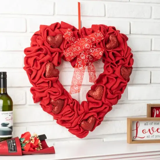 Glitzhome&reg; 19.25" Fabric Valentine's Heart Wreath {5}