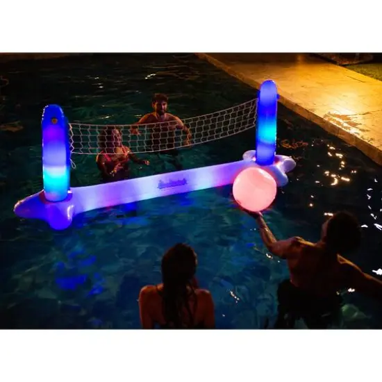 PoolCandy 8.75ft. Giant Floating Illuminated Volleyball LED Game Set {4}