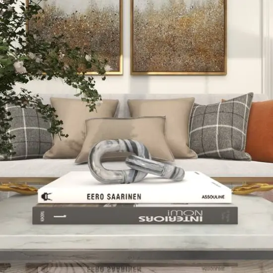 9" Gray Marble Geometric 2 Link Chain Sculpture D&eacute;cor {8}