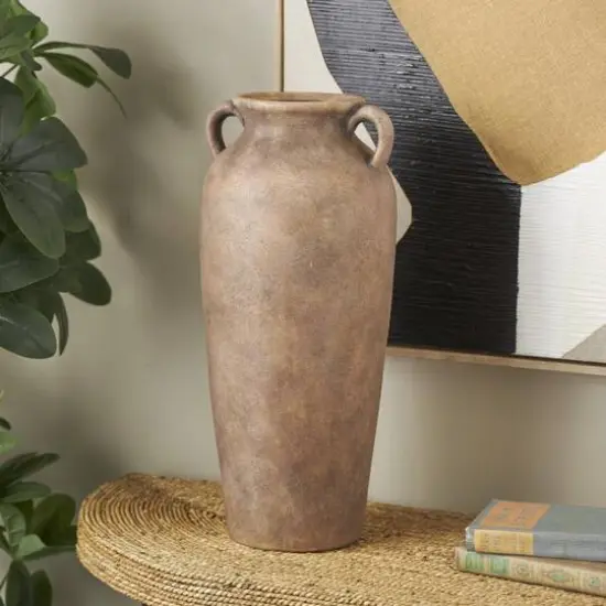 20" Copper Ceramic Antique Style Textured Vase with Handles {9}