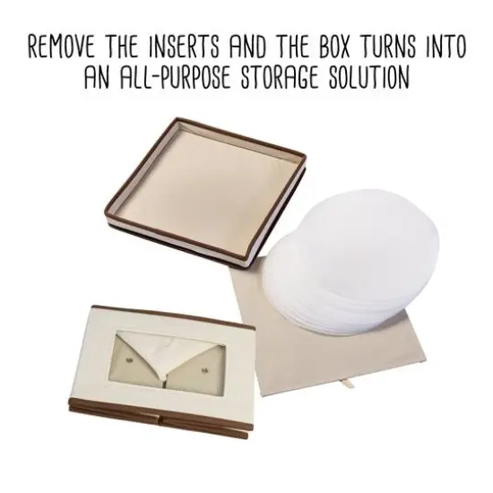 Honey Can Do 12" Canvas Square Stemware and More Storage Box with Lid Natural {7}