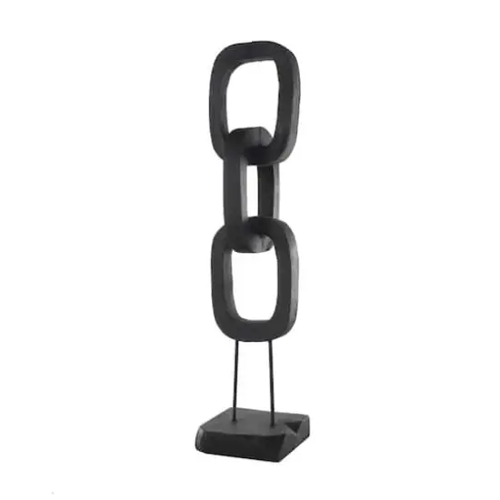 32" Black Teak Wood 3-Link Chain Sculpture with Stand {1}