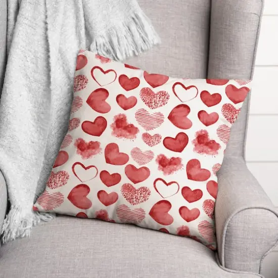 Watercolor Heart Valentine's Day Throw Pillow {3}