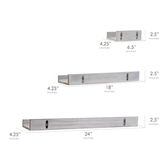 Whitewashed Wood Floating Wall Shelves Set {7}
