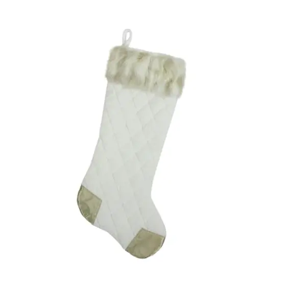 20.5" Quilted Velvet Cream Christmas Stocking {3}