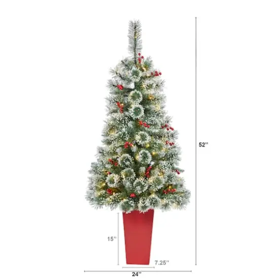 4ft. Pre-Lit Potted Frosted Swiss Pine Artificial Christmas Tree with Berries, Clear LED Lights {3}