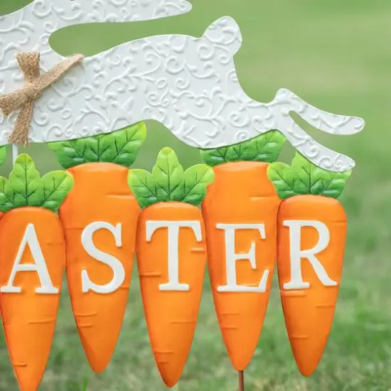 Glitzhome&reg; 24" Metal Bunny & Easter Carrots Yard Stake {6}