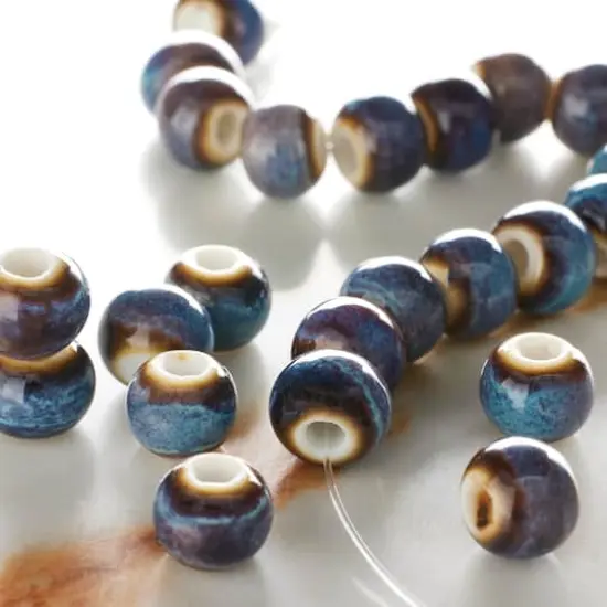 Blue & Brown Ceramic Round Beads, 8mm by Bead Landing&trade; {3}