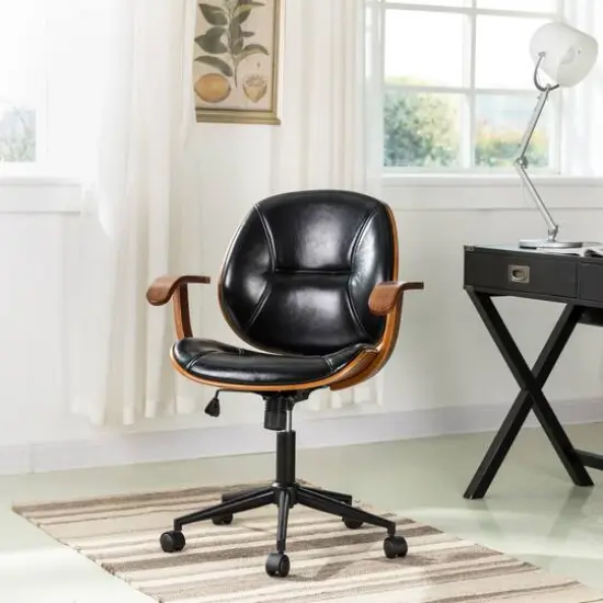 Glitzhome® 38" Leatherette Gaslift Adjustable Swivel Office Chair Black/Brown {3}