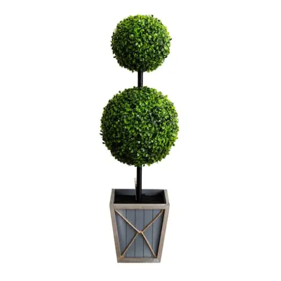 3ft. LED UV Resistant Double Ball Boxwood Topiary in Decorative Planter {4}