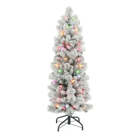 4.5ft. Pre-Lit Flocked Portland Pine Artificial Christmas Tree, Multicolored Lights {1}