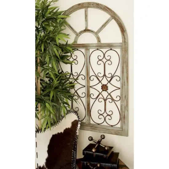 46" White & Brown Rustic Metal & Wood Arched Gate Wall D&eacute;cor {7}