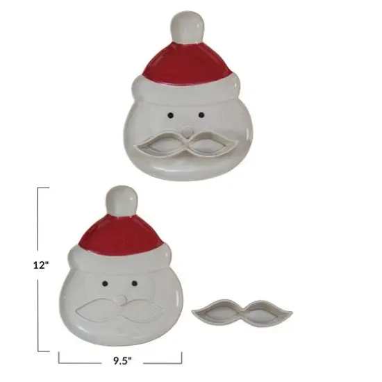 Hello Honey&reg; 12" White & Red Reactive Glaze Stoneware Santa Platter with Mustache Dish Set {4}