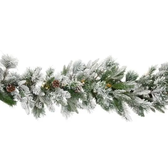 9ft. Pre-Lit Flocked Mixed Rosemary Emerald Pine Christmas Garland {9}