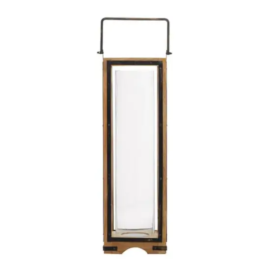 Brown Mango Wood Traditional Candle Holder Lantern, 31" x 8" x 8" {3}