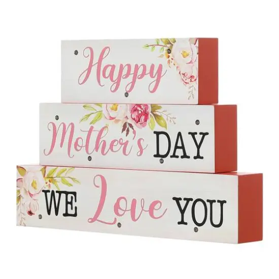 Glitzhome&reg; 12" Lighted Wood Happy Mother's Day Block Sign {7}