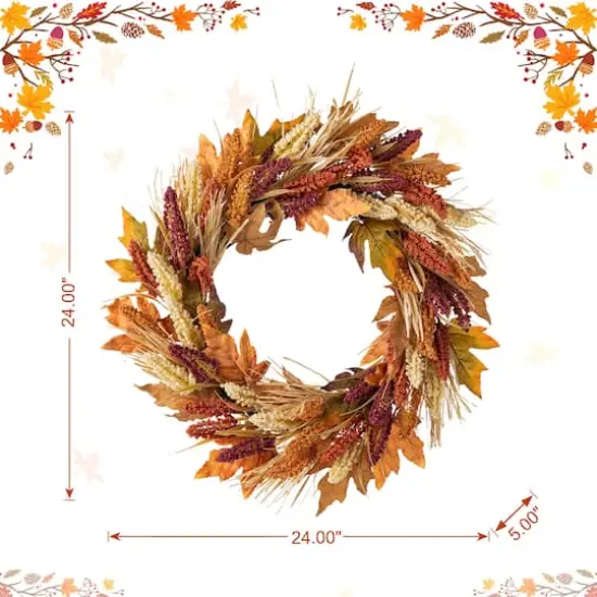 Glitzhome® 24" Fall Sorghum Wreath Includes a Black Metal Wreath Hanger {9}