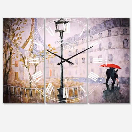 Designart Love In Paris V Traditional 3 Panel Wall Clock {1}