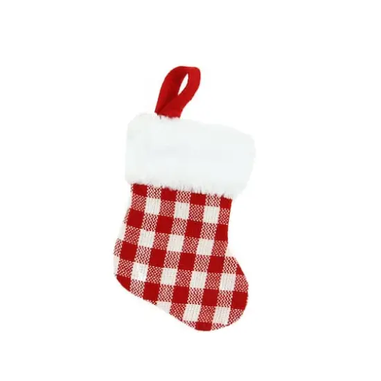 7" Red & White Gingham Print Christmas Stocking {1}