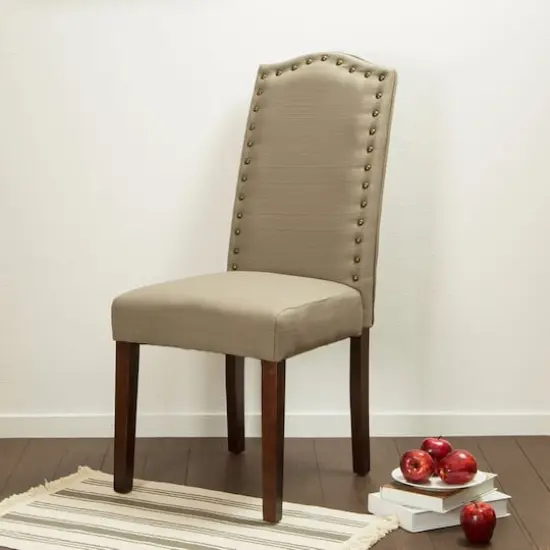 Glitzhome® Tan Upholstered Dining Chairs with Studded Decoration, Set of 2 {7}