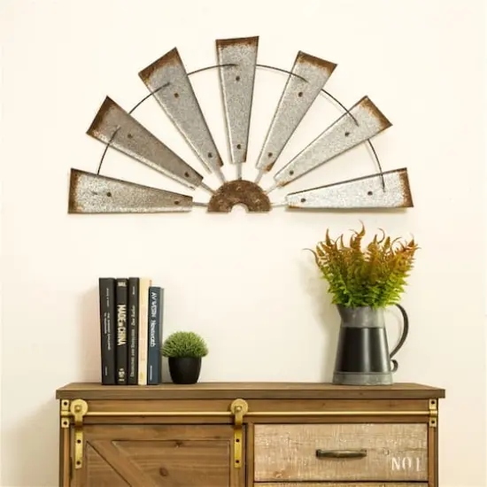 Glitzhome&reg; Galvanized Metal Semi-Circle Windmill Wall D&eacute;cor {3}