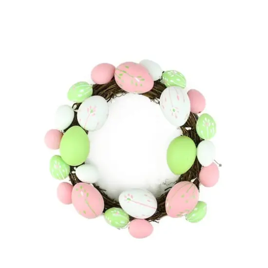 10" Pastel Pink, Green & White Easter Egg Grapevine Wreath {1}