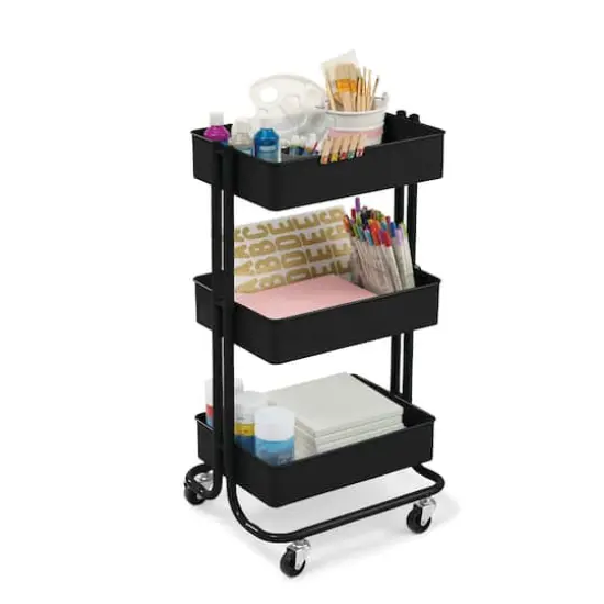 Lexington 3-Tier Rolling Cart by Simply Tidy&reg; Matte Black {6}