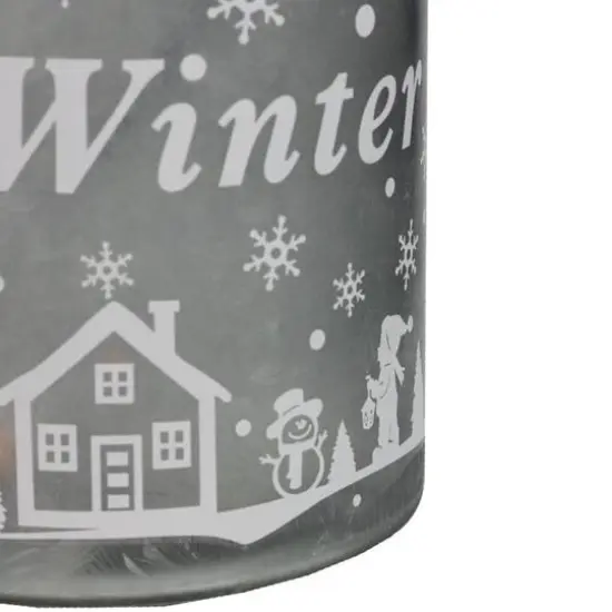 10" Silver Winter Scene Christmas Pillar Candle Lantern {4}