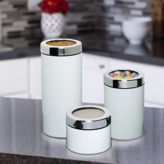 Honey Can Do White Retro Canisters, 3 Pack {4}