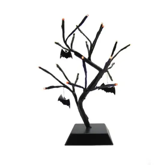 15" Spooky Table Top Tree with Bats, Orange LED Lights {1}
