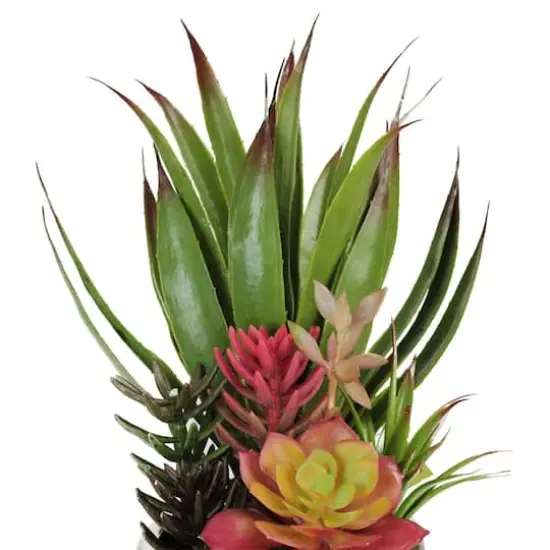 15" Artificial Succulents & Agave in Silver Ceramic Pot {3}