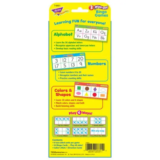 Trend Enterprise Alphabet, Numbers, Colors & Shapes Wipe-Off&reg; Bingo {7}