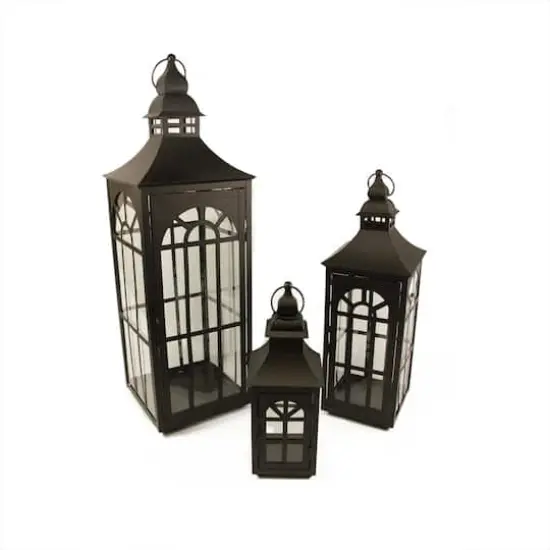 Black Asian-Inspired Candle Holder Lantern Set, 12.5"-26" {1}