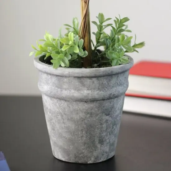 17" Green Artificial Boxwood Topiary in Distressed Paper Mache Pot {4}