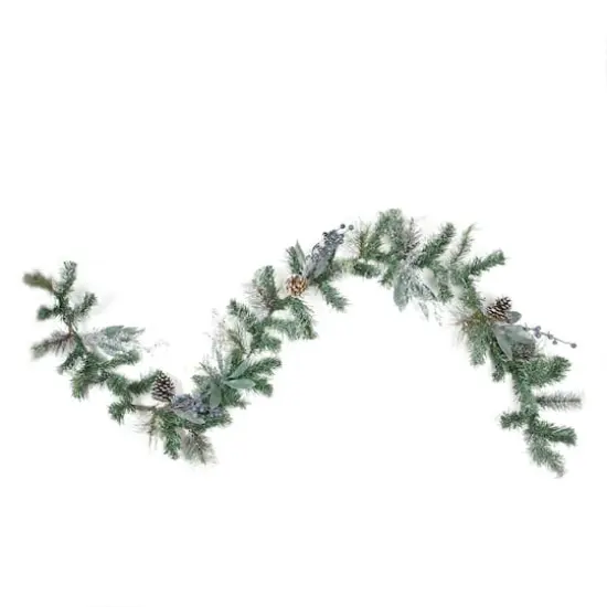 Blueberries & Snowy Pine Cones Mixed Pine Artificial Garland, Unlit {1}