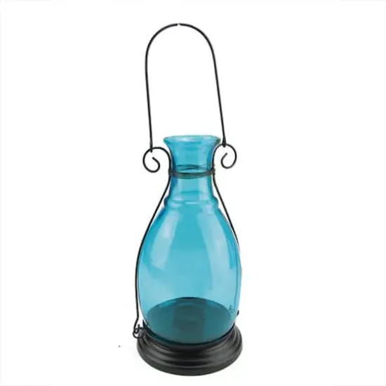 Transparent Blue Glass Bottle Vase Tea Light Candle Lantern {1}