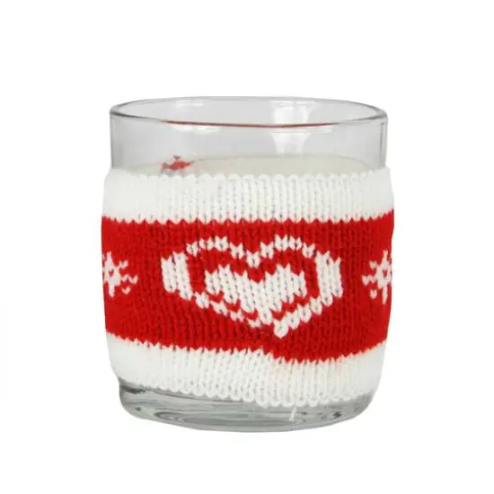 3.25" Knitted Heart Design Votive Christmas Candle Holder {1}