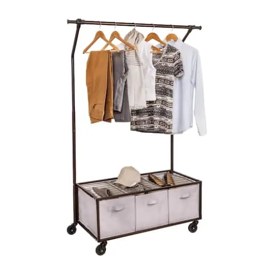 Honey Can Do Bronze Rolling Garment Rack with Storage Bins {3}