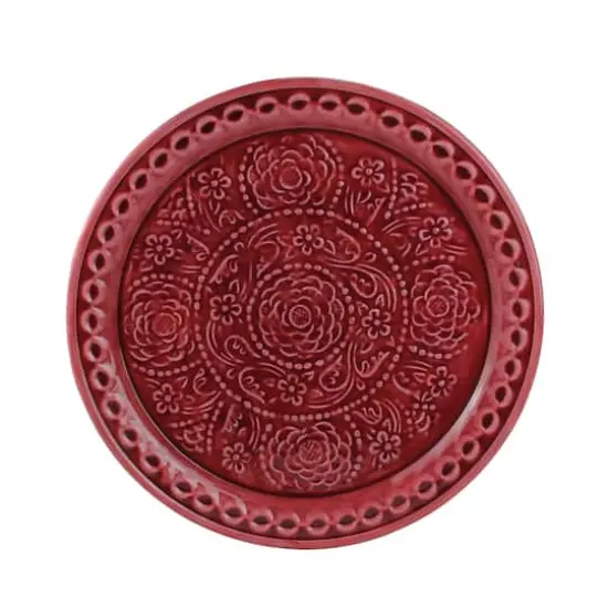 16.5" L'Eau de Fleur Blush Red Embossed Rose Decorative Floral Platter {1}