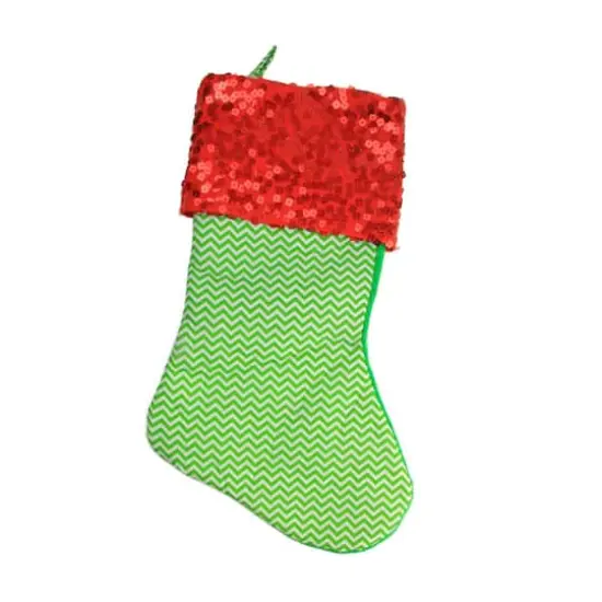 19" Chevron & Sequin Cuff Christmas Stocking, Green {1}