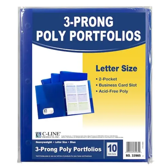 C-Line&reg; Two-Pocket Heavyweight Poly Portfolio Folder with Prongs, Pack of 10 Cobalt Blue {2}