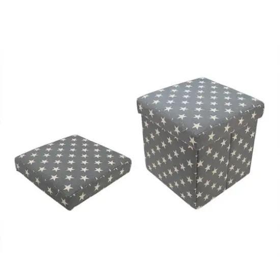 12" Gray with White Stars Collapsible Ottoman {8}