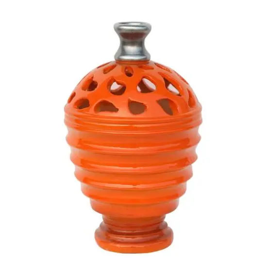 9.5" Outdoor Patio Cutout Vase, Tangerine Orange & Gray {1}