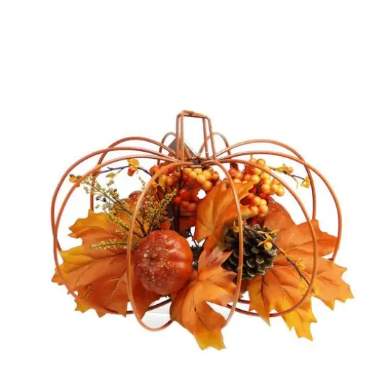 12" Autumn Harvest Orange Maple Leaf & Berry Thanksgiving Pumpkin Decoration {1}