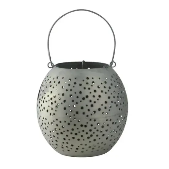 9" Botanic Beauty Gray Zinc Candle Holder Lantern {1}
